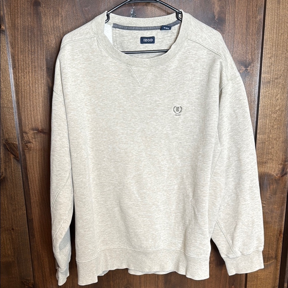Izod Light Heather oatmeal Crewneck Sweater with Ribbed Cuffs Size XL Tall